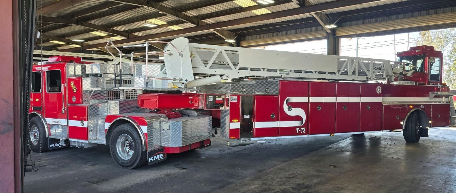 Ladder truck T-73 in the service bay